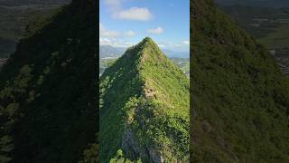 Olomana three peaks trail hike drone view Oahu Hawaii shorts [upl. by Strang]