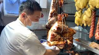 Hong Kong Street Food Quick Lunch Boxes of Chopped BBQ Pork Roasted Pig amp Chickens [upl. by Gabler742]