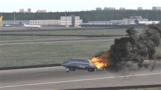 Russian Plane Aeroflot Sukhoi 100 On Fire During An Emergency Landing Sheremetyevo Airport XP11 [upl. by Graehl]