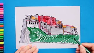 How to draw Potala Palace Lhasa Tibet [upl. by Ilocin]