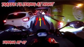 Yamaha MT07  Filtering in traffic roadsitalia exhaust pure sound [upl. by Laekim]