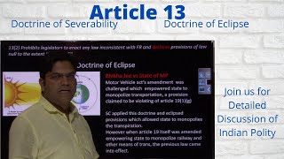 Article 13 of Indian Constitution  Doctrine of severability  Doctrine of Eclipse [upl. by Hubert]