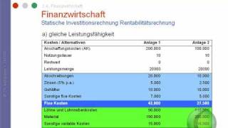 Finanzwirtschaft  Investition  Kostenvergleichsrechnung [upl. by Osi864]