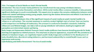 the impact of social media on youth mental health  Report writing [upl. by Krm114]