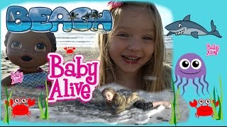 BABY ALIVE has a FUN DAY at the BEACH SWALLOWED by the OCEAN The Lilly and Mommy Show FUNNY KIDS [upl. by Jeramie]