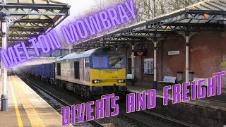 Trains at Melton Mowbray 250323  Diverts and Frieght  Ambient Audio [upl. by Roel41]