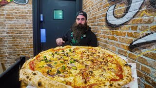 EAT FOR FREE IF YOU CAN FINISH THIS HUGE PIZZA CHALLENGE SOLO  BeardMeatsFood [upl. by Kaplan]