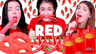 ASMR Eating Only One Color Food for 24 hours Challenge Red Food Full Video [upl. by Lizzie]