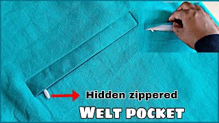 How to sew a zippered covered Welt pocket  sew a invisible zipper Welt pocket very easy method [upl. by Shiau799]