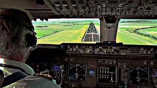 PILOTS VIEW  Boeing 747400 CROSSWING Landing Amsterdam [upl. by Illehs]