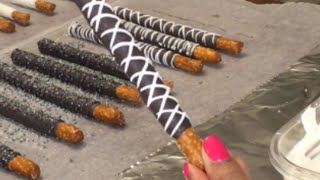 Chocolate Covered Pretzel Rods  How To Make Dipped Pretzels [upl. by Orimisac]