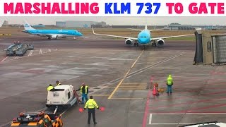 Marshalling KLM 737 to gate at Schiphol HD [upl. by Volotta]