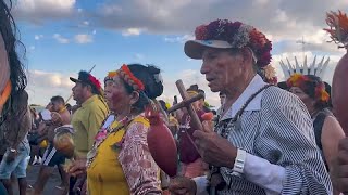 Brésil  des centaines dindigènes manifestent pour protéger leurs terres [upl. by Lowell]