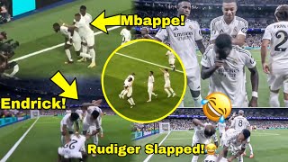 Madness😂Militao amp Endrick Slapping Rudiger during Goal Celebration😂Mbappe Slaps Rudiger at the Back [upl. by Moretta]