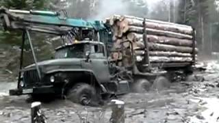 truck Ural 4320 timber runs hard offroad  лесовоз Урал жесть [upl. by Mak]