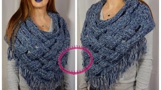 Tricotin  Poncho avec tressage  Point Echelle I Loom Knitting [upl. by Cam87]