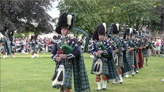 Drum Majors lead Ballater Pipe Band marching display after 2023 Ballater Highland Games [upl. by Aicire]