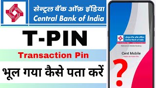 How to get Tpin in central bank  Central bank tpin forgot kaise kare [upl. by Heman]