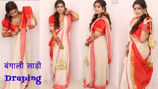 How to wear saree in Bengali style in a modern way  Dolly Jain Saree Draping [upl. by Daigle241]