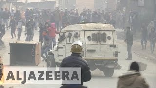 Kashmir Indian riot police clash with protesters [upl. by Ilegna]