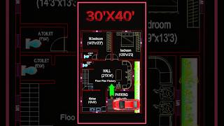 30’× 40’ house plan 30 by 40 home plan 3040 house plan East Facing 2BHK amp Parking [upl. by Rabah186]