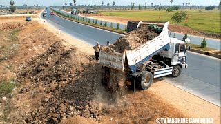 Impassive Expert Operator Dozer Leveling amp Dump Truck Unloading Small Project Landfill [upl. by Naujal]