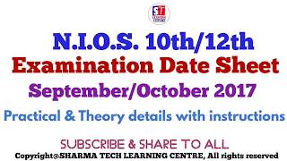 NIOS EXAMINATION DATE SHEET OCTOBER2017 [upl. by Bayless]