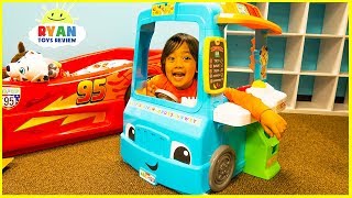 Ryan Pretend Play with Food Cooking Truck and Kitchen Playset [upl. by Arraeis]