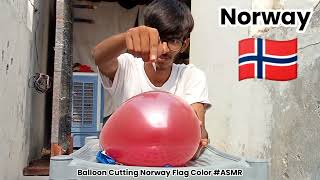 Norway 🇳🇴 Flag Color Balloon Cutting asmr relaxing [upl. by Ehgit]