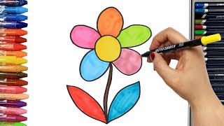 Come disegnare e colorare fiore colorato  Colori  Disegnare  Come colorare per bambini  Disegno [upl. by Amles]