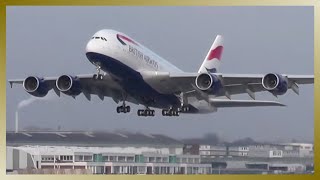 BRITISH AIRWAYS Airbus A380 Takeoff at Airbus plant Hamburg [upl. by Esorylime208]