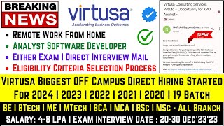 Virtusa OFF Campus Drive 2024  20232020 Batch  Analyst SD Role  Test Date 2030 Dec Salary 4 LPA [upl. by Camey275]