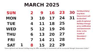 March Calendar 2025 [upl. by Berkly]