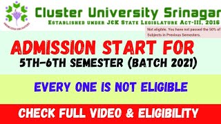 Admission for 5th Semester Batch 2021 Cluster University Srinagar Eligibility and process [upl. by Retsub]