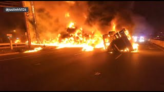 Tanker truck fire wreaks transit chaos in New Jersey  El Minuto English [upl. by Prowel]