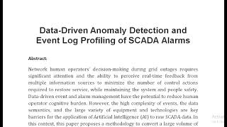 Data Driven Anomaly Detection and Event Log Profiling of SCADA Alarms [upl. by Collimore]