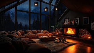 Thunderstorm in the Mountains  Cozy Living Room Fireplace amp Sleeping Pets [upl. by Anaejer]