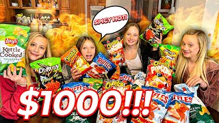 LAST TO STOP EATING SPICY CHIPS WINS 1000 PRIZE MONEY  COUCH SISTERS [upl. by Aihsema]