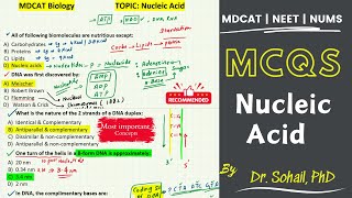 MCQS on Nucleic Acid  MDCAT  ETEA  JSMU  NEET  NUMS [upl. by Langsdon]