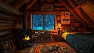 Comfortable and relaxing in a small cabin on a winter night  Fireplace burning sound [upl. by Benjamin]