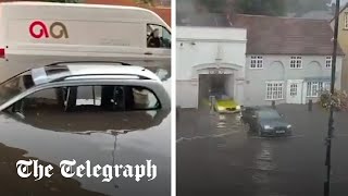 Flooding forces road closures as month’s worth of rain set to fall across UK [upl. by Adnirolc]