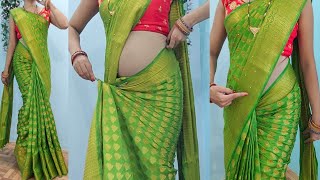 easy step drape heavy stone work banarashi silk saree perfectly  how to wear silk saree [upl. by Castro]