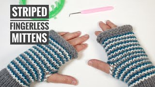 How to Loom Knit Striped Fingerless Mittens DIY Tutorial IMPROVED VERSION [upl. by Granger]