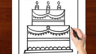 Cake drawing for kids  How to draw cake for kids  Kids Drawing cake [upl. by Hamid146]