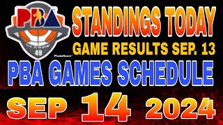 PBA standings today as of September 13 2024  Pba Game results  Pba schedule September 14 2024 [upl. by Budd]