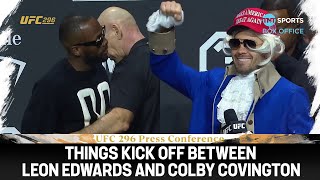 It KICKED OFF between Leon Edwards and Colby Covington at the Press Conference  UFC296 [upl. by Eneja]