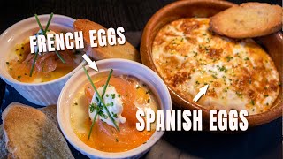 French Baked Eggs with Smoked Salmon  Spanish Baked Eggs with Sobrasada  Chef James [upl. by Darmit]