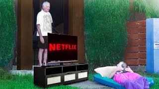 Watching Netflix On Strangers Lawns PRANK [upl. by Rilda]