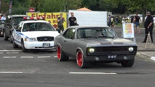 Classic US amp Muscle Cars leaving a Car Show in GrefrathCuda Bel Air Chevelle RoadrunnerHot Rods [upl. by Lohrman]