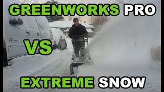 Greenworks Pro 80 Volt 22 Inch Cordless Snow Blower VS Extreme Snow Conditions [upl. by Rheinlander]